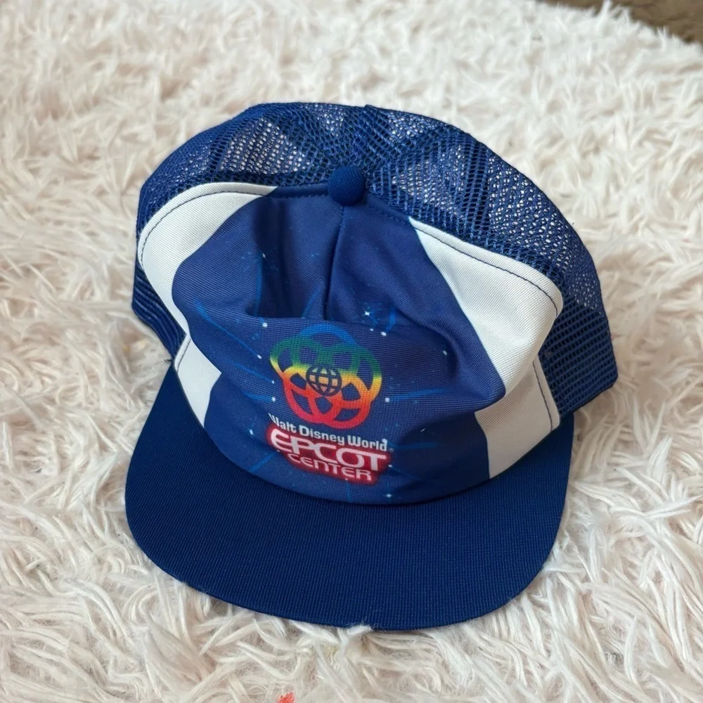 Walt Disney World Epcot Center Mesh Snapback Trucker Farmer Hat Cap 1980's Blue